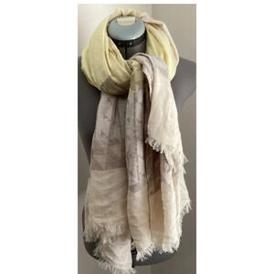 Wilfred scarf shawl women beige yellow woven fringe 69" x  54"  cotton